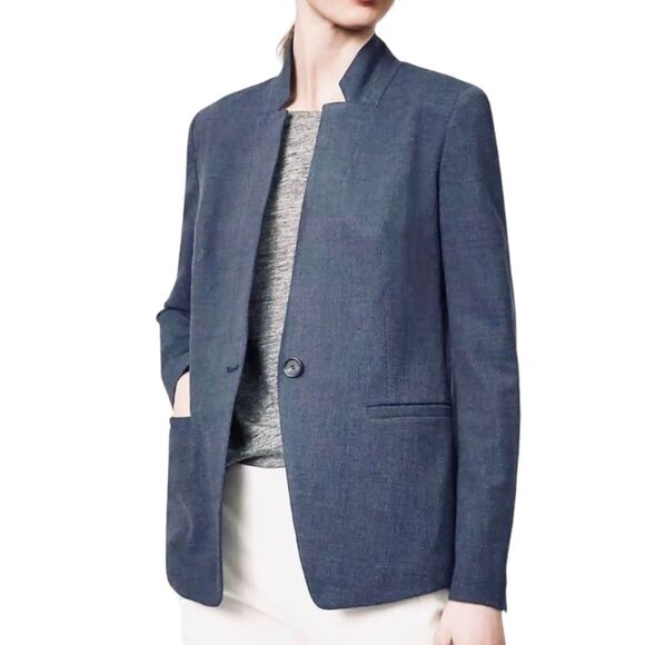 LOFT Chambray Stretch Single Button Notched Collar Linen Blend Blazer Size 10 - Picture 1 of 10